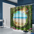 Árvore buraco flores cortina de chuveiro impermeável mar praia concha decoração