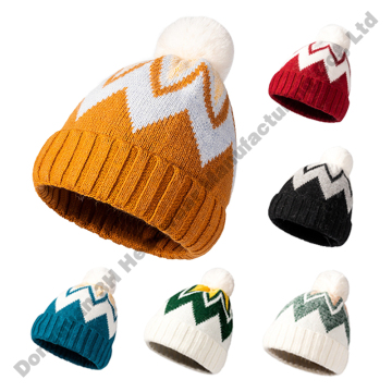 Wholesale Multi Color Knit Winter Warm Faux Fur Beanie with Custom Logo and Pom Pom