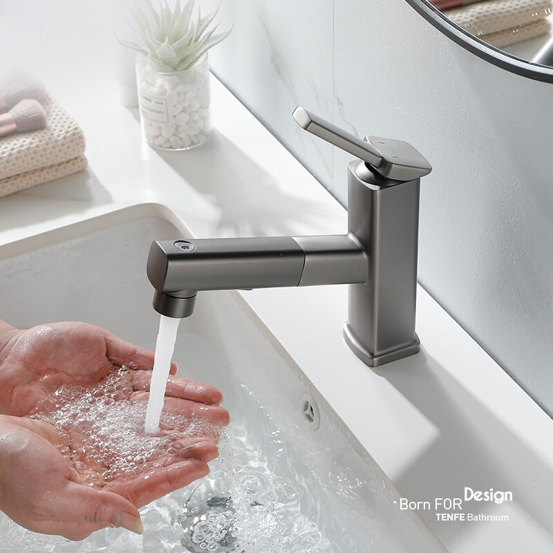 hot cold gun grey pull out basin faucet