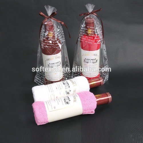 2015 promotional unique gift souvenir wine bottle shape cake towel