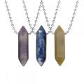 Natural Crystal Double Hexagonal Pointed Gemstone Pendant Necklace with 45cm Chain Gemstone Hexagon Point Pendant choker