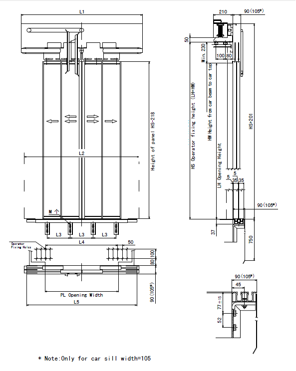 Four Panels Centre Opening Car Door (PL less than 1200)-drawing