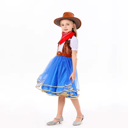 New Children's Princess Cosplay Costume with Denim Skirt for Masquerade