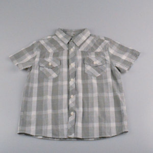 Cotton V-neck  Detached Hat Shirt Gray Check