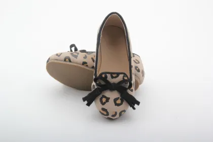 Leopard Printing Girls Kids Shoes Fringe Bowknot Leather Girls Casual Shoes