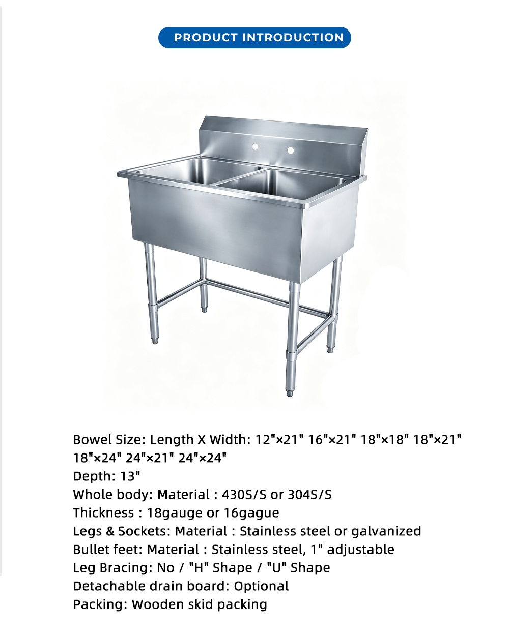 Double Bowl Stainless Steel Commercial Sink X