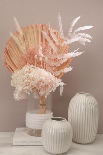Vas seramik jalur elegan putih untuk hiasan rumah