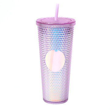 Large-Capacity Double-Layer Plastic Straw Cup with Durian Studs, Portable Tumbler