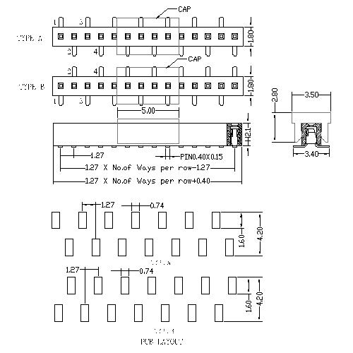 FHCM01-XXSXXXX 1.27X2.1 mm Female Header Single Row SMT