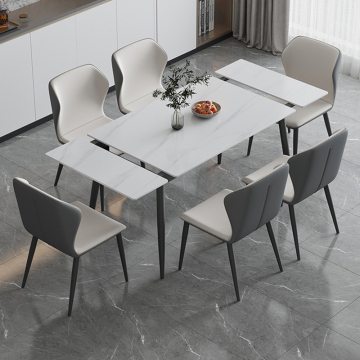 Foshan Extendable Dining Table Set for 8 with Sintered Stone Top and Recycled Pine Chairs
