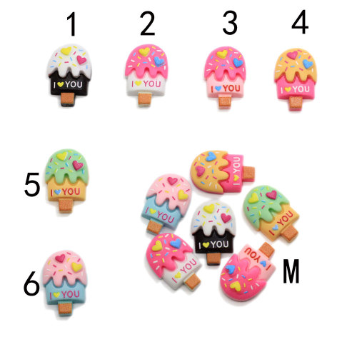 Bonbon sucré coeur Popsicle je t&#39;aime crème glacée alimentaire dos plat résine Cabochons Scrapbooking pour cheveux arcs décor bricolage artisanat accès