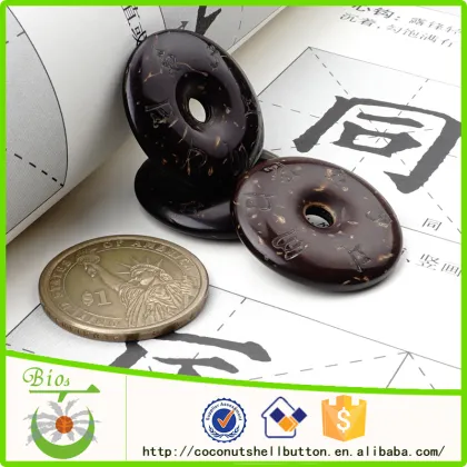 30mm natural coconut shell buddha mantra donut pendant