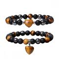 2 pc Een set edelsteen ronde kralen met hart bedelarmbanden zwarte matte onyx stenen stretch armband natuursteen kristalbangle