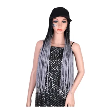 Aisi Beauty Hot Selling Easy Wearing Long Ombre Grey Dark Root Machine Made Baseball Hat With Crochet Twist Braiding Hair