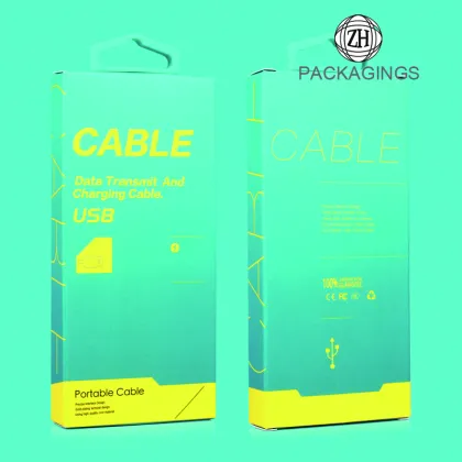 Paper data cable packaging box with a hook