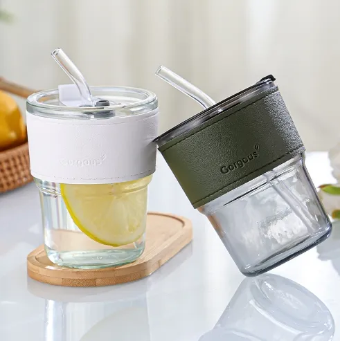 Wholesale Y35 Leakproof Colored Glass Cups with Lids and Straws - Customizable 16oz Water Glasses for Drinking