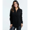 Crisscross V Neck Loose Fit Solid Long Sleeve