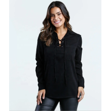 Crisscross V Neck Loose Fit Solid Long Sleeve