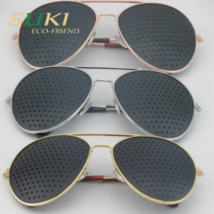 Pinhole aviator glasses metal frame black lenses ponhole glasses for eyes relaxed