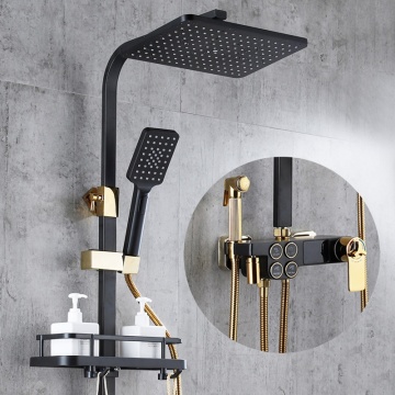 Wall Mounted Brass Shower Set with Rainfall Faucet and Thermostat