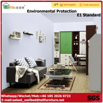 Innovative high gloss space saving adjustable table wardrobe folding table bed mechanism