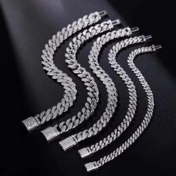 VVS Moissanite Diamond 10mm Cuban Link Chain 925 สร้อยข้อมือสร้อยคอเงินสำหรับผู้ชาย