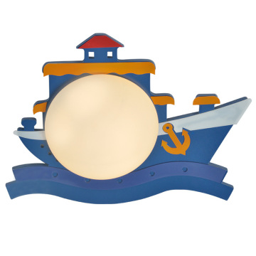 Pink and Blue Wood LED Cartoon Wall Sconce with Semicircle Opal Glass Shade for Kid's Room