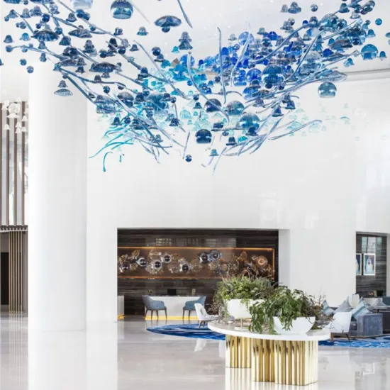 Modern Luxury Blue Glass Chandelier for High Ceilings