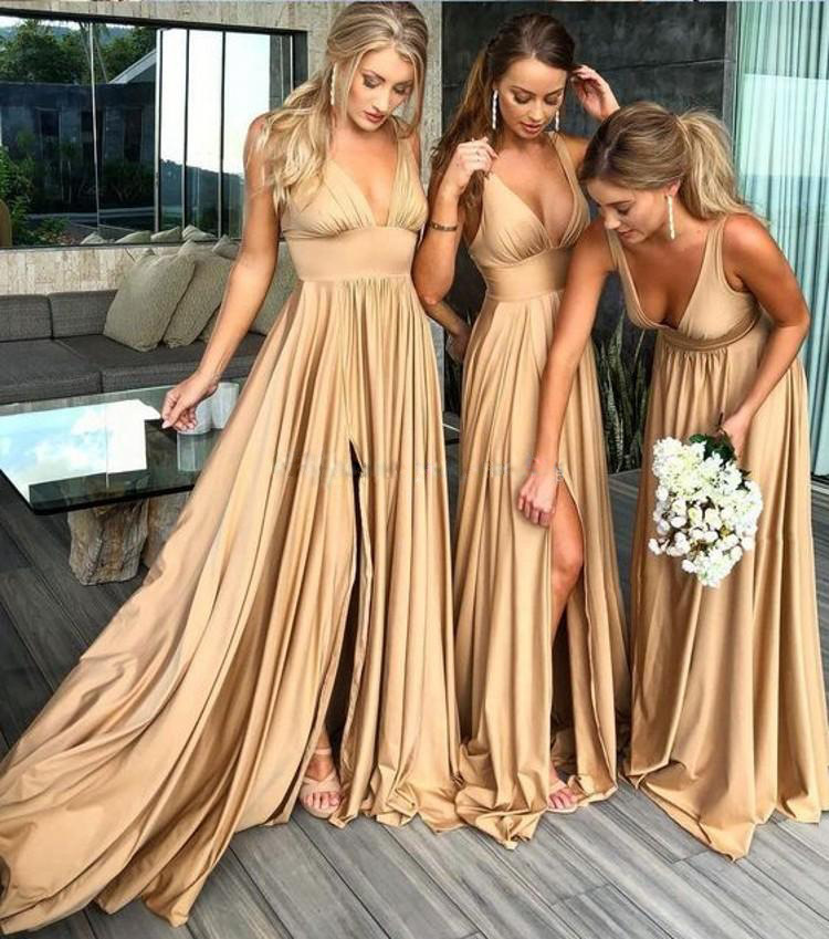 Split V Neck Bridesmaid Dresses