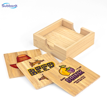 Subbank Sublimation Blank Bamboo Wood Wholesale Set of 5 Bamboo Coasters