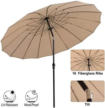 10 ft Outdoor Patio Umbrella with Fiberglass Ribs and Push Button Tilt for Garden or Pool