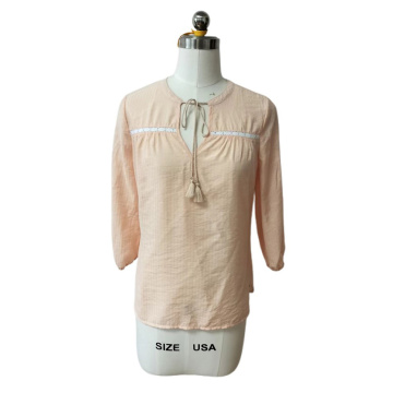 Women's Polester Blouse with Lace long-sleeved Shirt Blouse