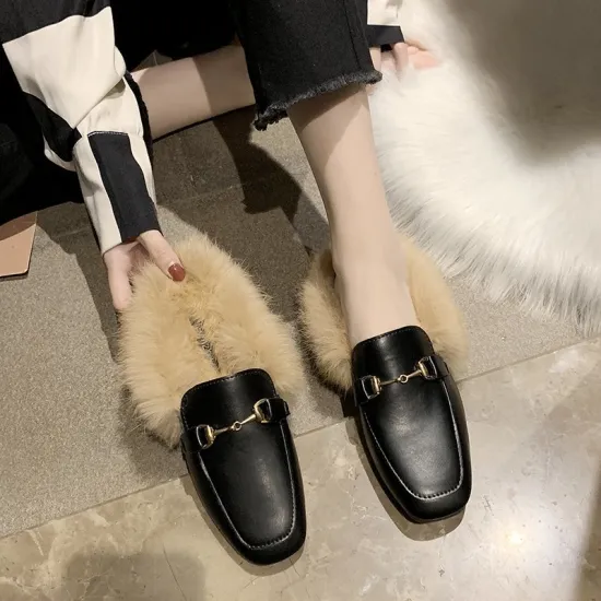 Autumn And Winter Warm Fur Slippers 2020 New Fashion Baotou Muller Shoes Rabbit Fur Casual Shoes Women