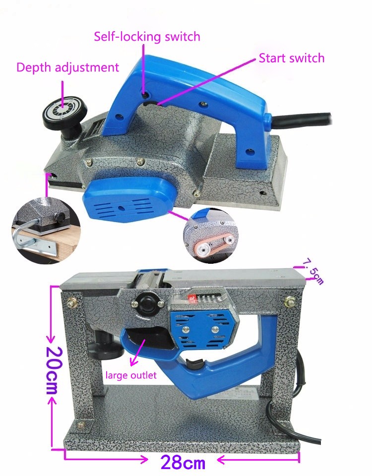 Electric Cordless Wood Planer Hand Held Woodworking Power Tools 110V