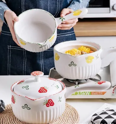 Ceramic Round Dish Casserole Clay Pot Earthen Bakeware With Lid