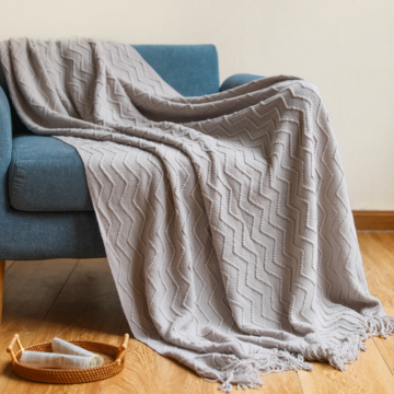 Thickened acrylic sofa knitted tassel blanket