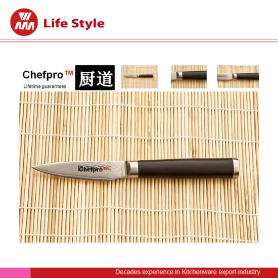 3.5" Damascus steel paring knife with black wood forged handle