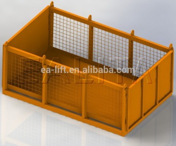 Material crane lifting cage with drop down gate