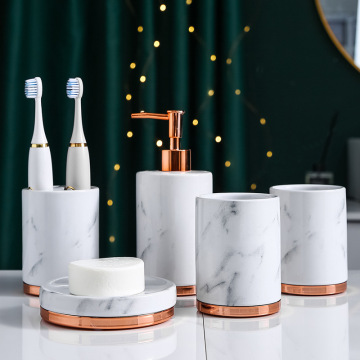 Ceramic Bathroom Decor Set - 5 Pcs Luxury Marble Effect Accessories
