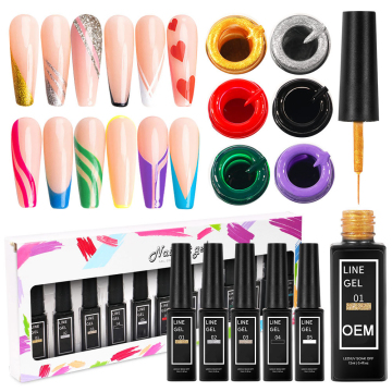 ชุดเคลือบเล็บเจล - 12 สีบรรทัดศิลปะนีออนสีชมพูสำหรับเครื่องมือทำเล็บเล็บ DIY