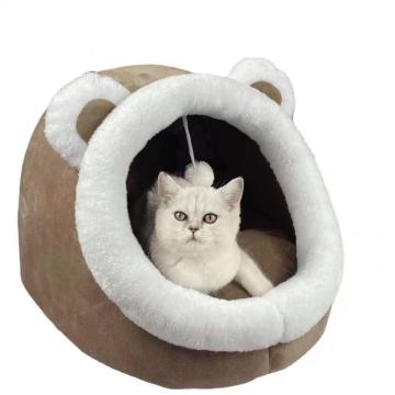 Nido de gato cálido de peluche de peluche lavable semicerrado