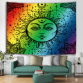 Słoneczna twarz kolorowa gobelin Mandala wisząca na ścianie indyjski hipis czeski psychodeliczny mistyczny gobelin Home Decro