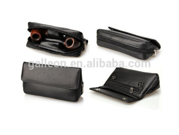 Black leather Smoking Pipe bag for 2 pipes GP-4055A