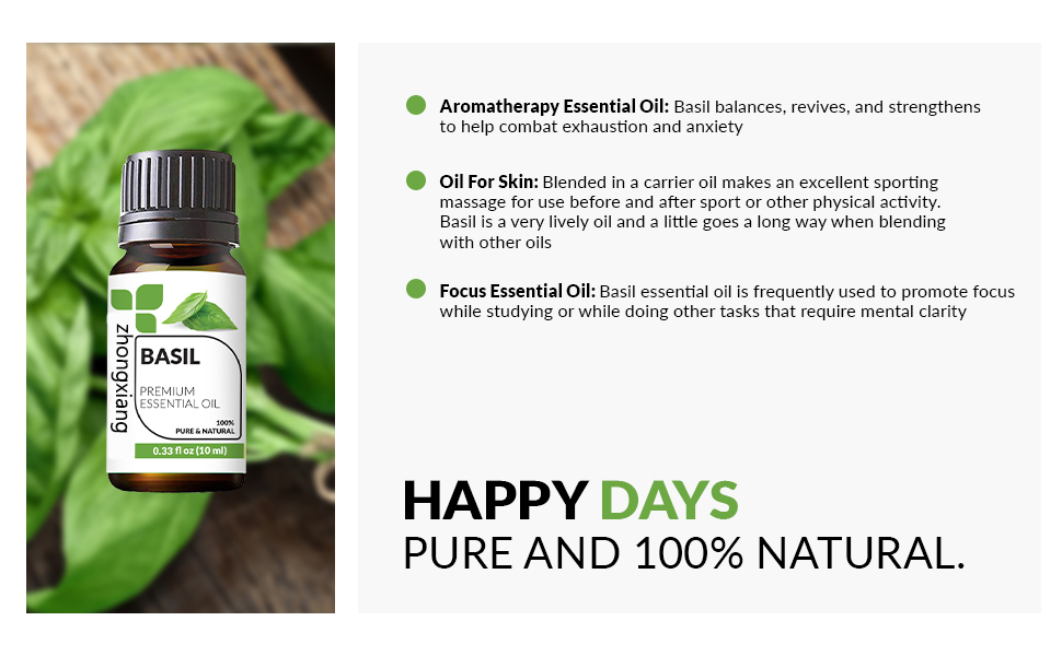 100% Pure natural organic basil essential oil