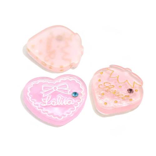 Cuore rosa kawaii con fiocco in strass con retro piatto in resina Charms per archi fai-da-te Scrapbooking Phone Decor