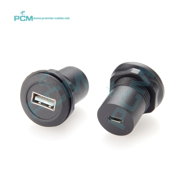 USB2.0 Type A to MicroUSB Threaded Rear Lock Round Panel Mount Connector: Specifications and Applications