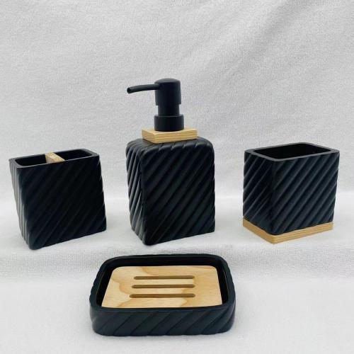 Customized black square bathroom set resin bottle