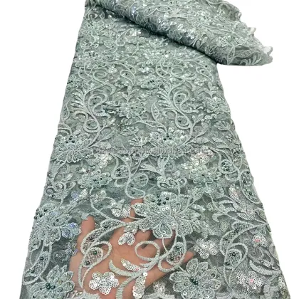 Sequin Lace Fabric with Embroidered Flower Indian Lace Embroidery Fabric