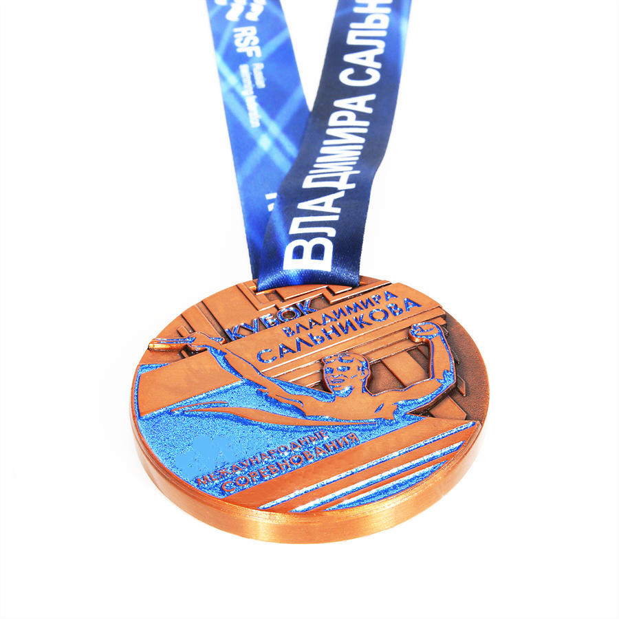 Blue Glitter Email Hoge metalen zwemmedaille