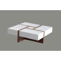 Modern White and Walnut Square Coffee Table